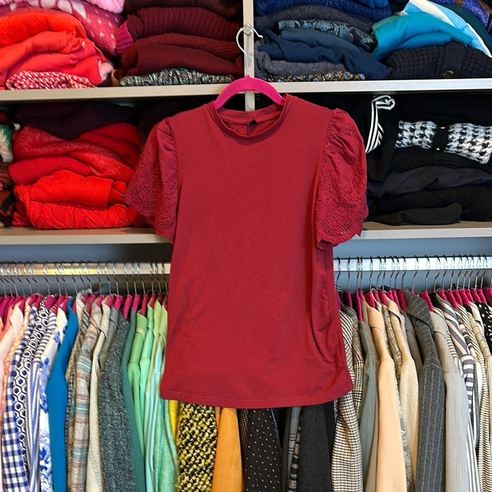 SHEIN maroon embroidered short sleeve top size S